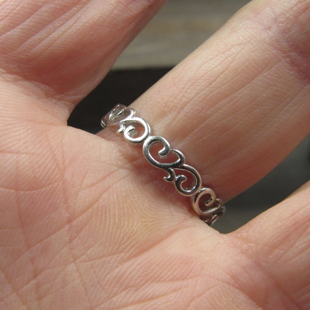 Size 8.75 Sterling Silver Fancy Wind Blowing Band Ring Vintage - Picture 3 of 7